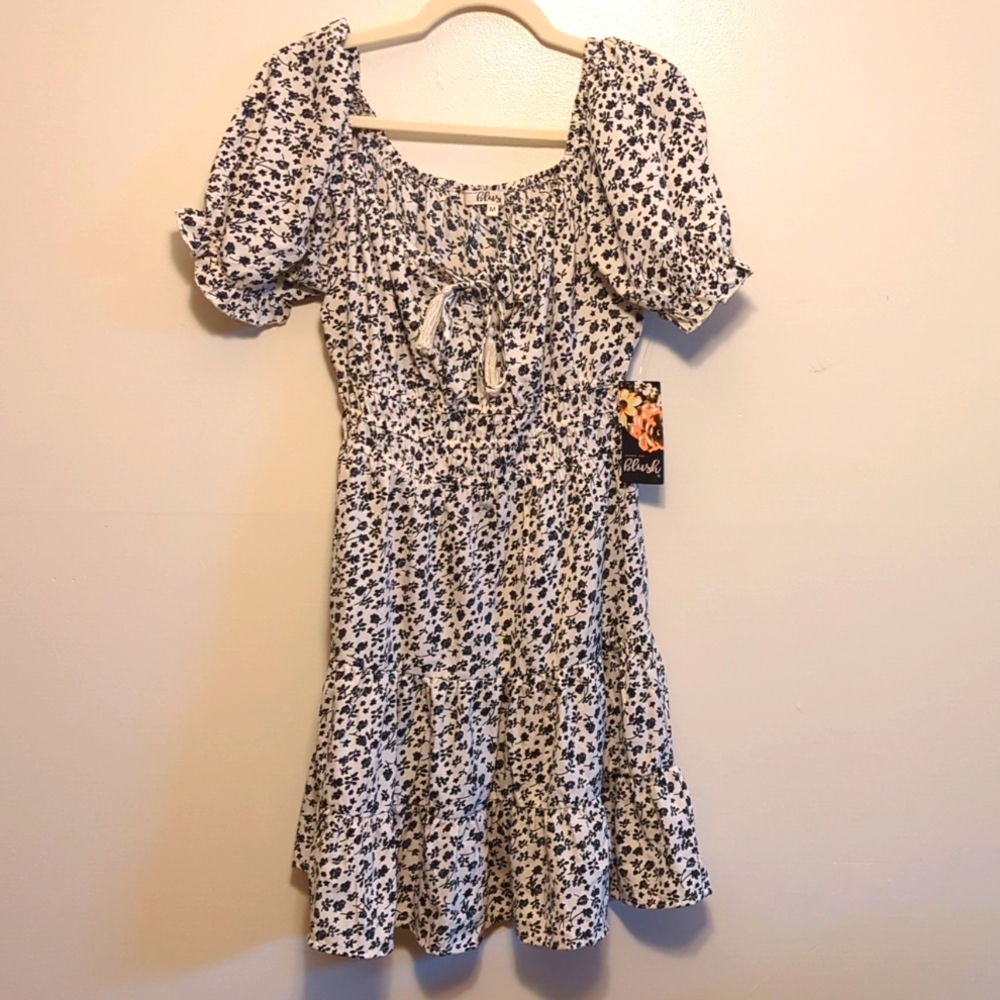 Hint of Blush M White with Black Floral Dress